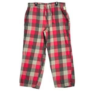 Life Is Good Pajama Pants Mens Extra Large Red‎ Plaid Flannel Knit Sleapwear